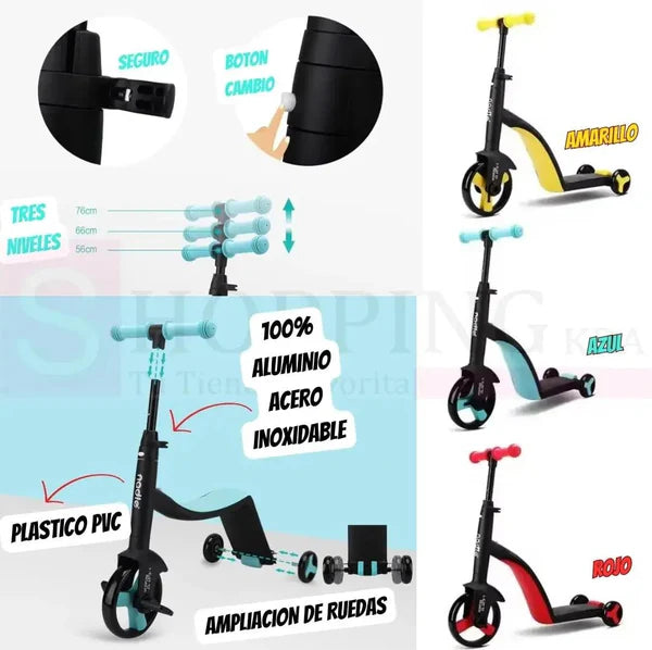 Scooter Monopatín 3 En 1 Triciclo Bici